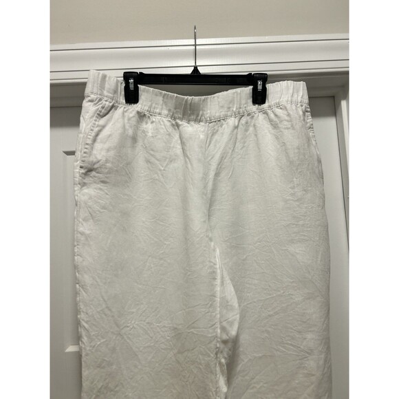 J. Jill Women's Pants Size XL White 100% Linen Wide Leg Cropped Length Pockets - Picture 2 of 6